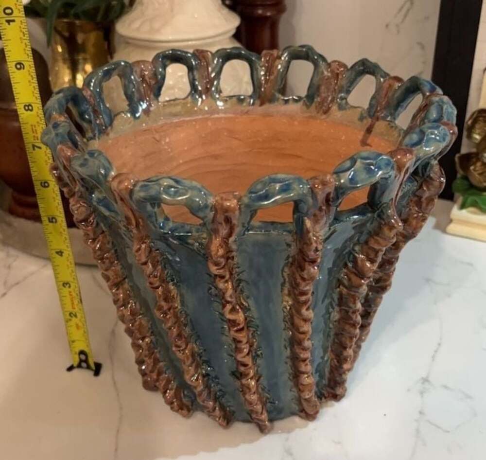 La‎ Gioiosa Burgio Italian Hand-Painted Ceramic Planter Basket